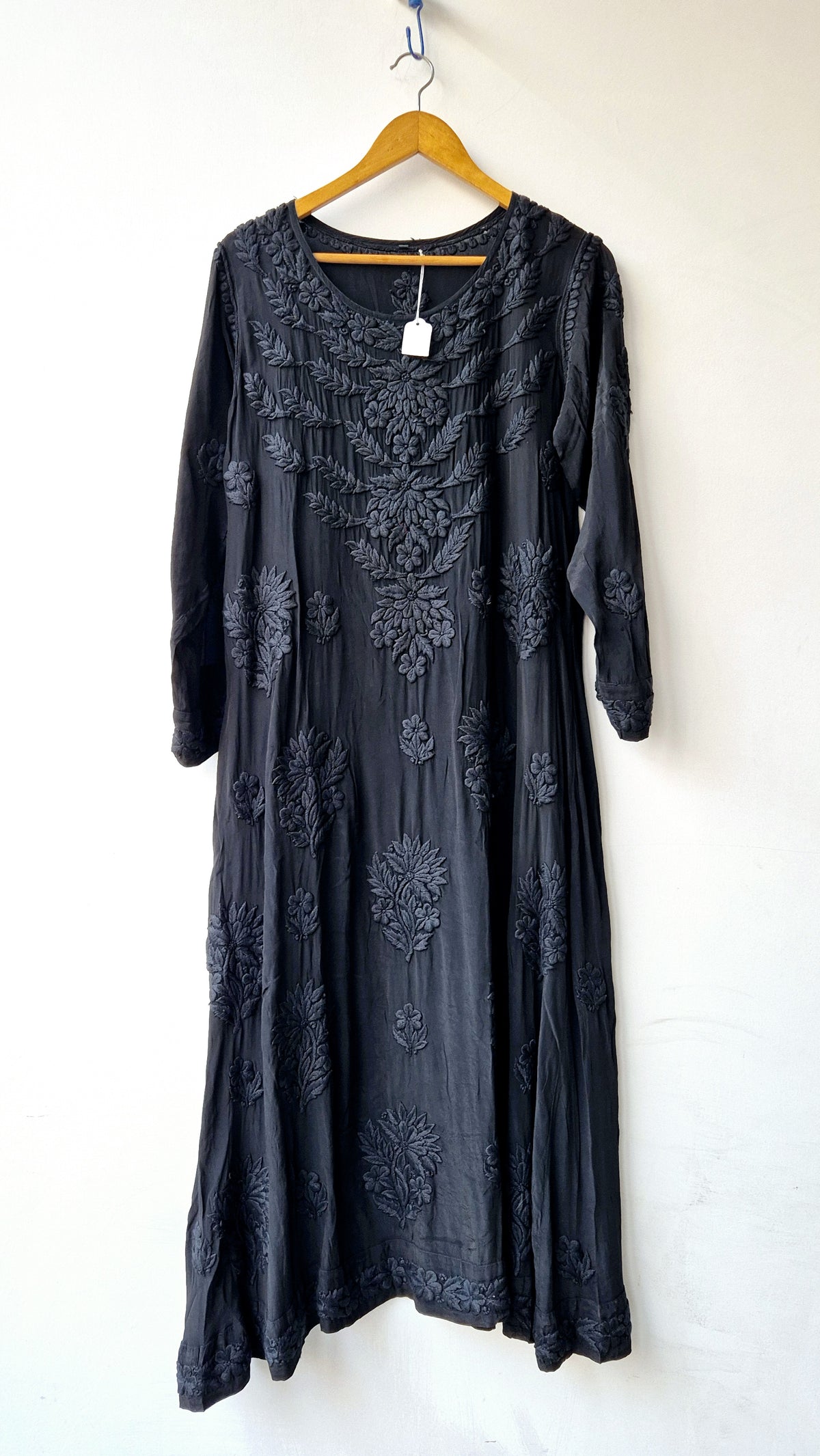 Blackish premium silk Anarkali Chikankari dress by LVW Fashions, handmade Lucknow chikankari kurta for elegant traditional wear