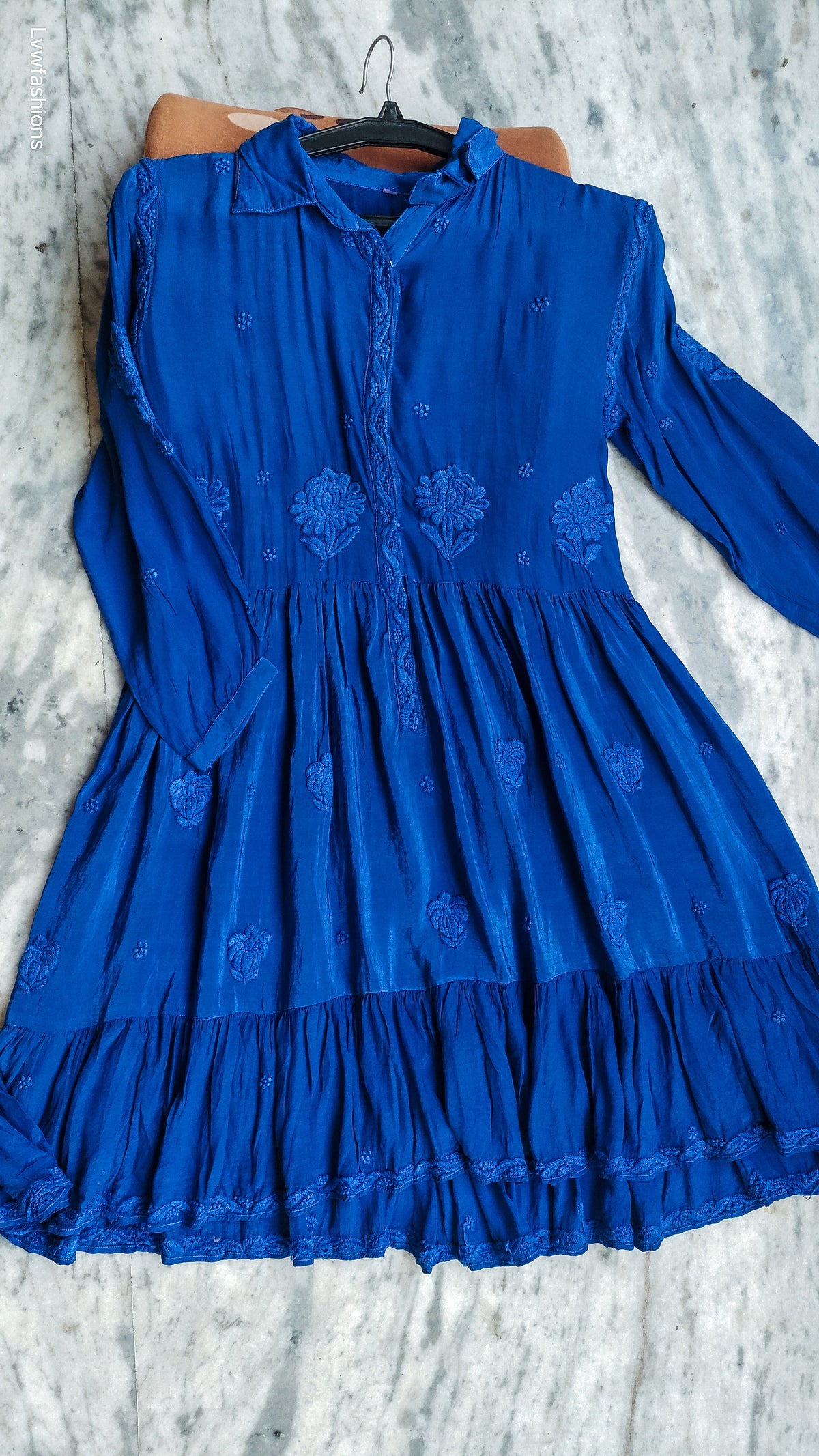 Green silk handmade midi shirt dress by LVW Fashions featuring traditional Lucknow Chikankari embroidery.