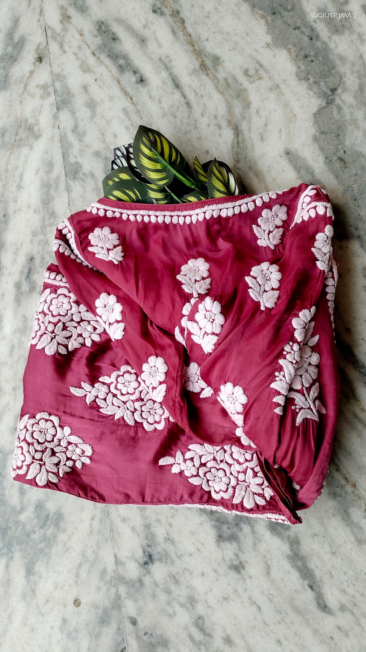 Isabelline premium silk handmade Chikankari A-line dress by LVW Fashions featuring intricate Lucknow Chikankari embroidery.