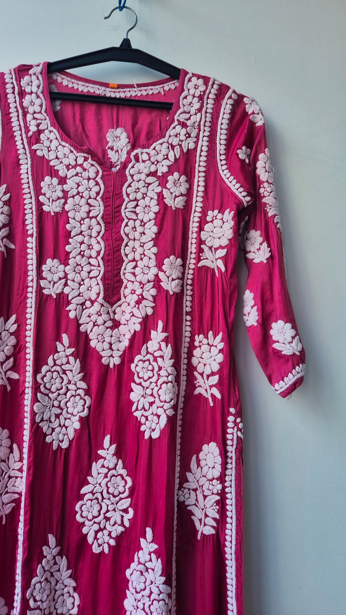 Isabelline premium silk handmade Chikankari A-line dress by LVW Fashions featuring intricate Lucknow Chikankari embroidery