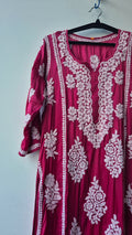 Isabelline Premium Silk Handmade Chikankari A-line Dress by LVW Fashions, featuring intricate Lucknow Chikankari embroidery.