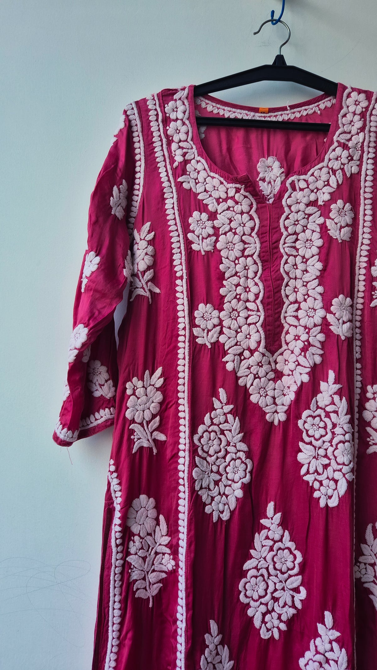 Isabelline Premium Silk Handmade Chikankari A-line Dress by LVW Fashions, featuring intricate Lucknow Chikankari embroidery.