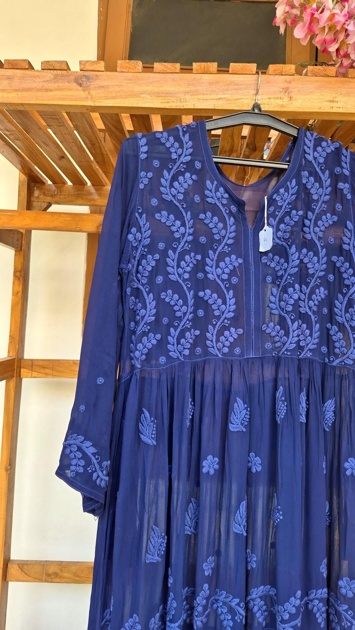 Nazia Premium Georgette Chikankari Luxurious Long Dress by LVW Fashions featuring intricate handcrafted Lucknow chikankari embroidery.