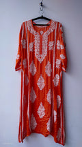 LVW Fashions Sinopia premium silk Chikankari long A-line kurta with intricate handcrafted Lucknow embroidery.