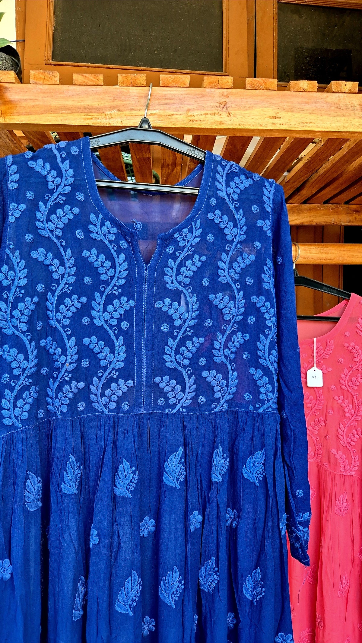 Zeba Premium Georgette Chikankari Gown by LVW Fashions featuring intricate handmade Lucknow Chikankari embroidery.