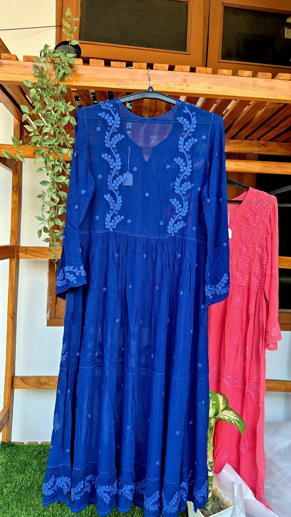 Zeba Premium Georgette Chikankari Gown by LVW Fashions featuring intricate handmade Lucknow Chikankari embroidery