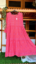 Zeba Premium georgette Chikankari gown by LVW Fashions featuring intricate Lucknow-style hand embroidery and elegant design.