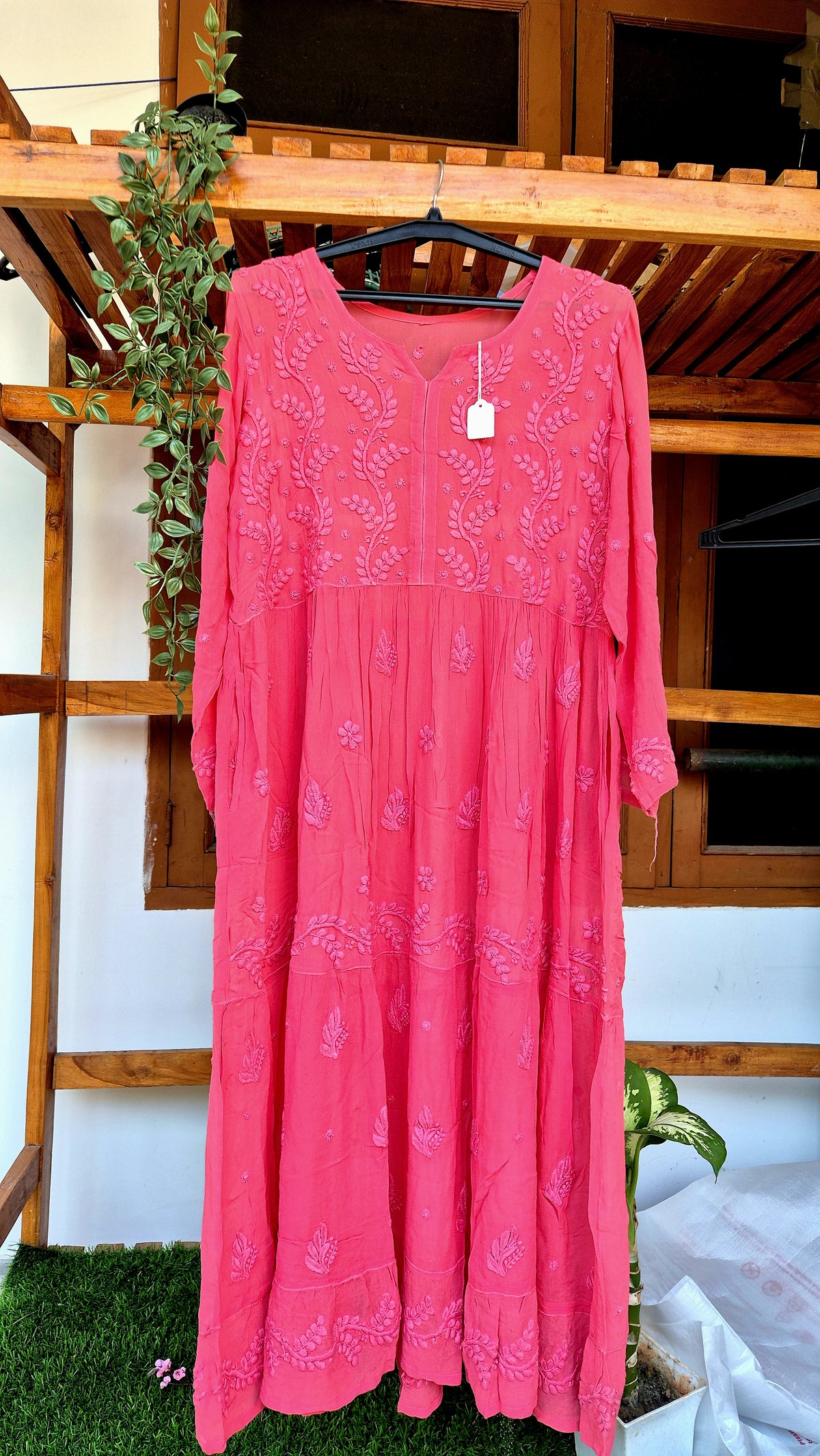 Zeba Premium Georgette Chikankari Gown by LVW Fashions featuring intricate handmade Lucknow Chikankari embroidery.
