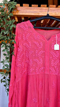 Zeba Premium georgette Chikankari gown by LVW Fashions featuring intricate handmade Lucknow Chikankari embroidery.