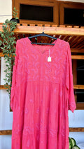Zeba premium georgette Chikankari gown by LVW Fashions featuring intricate handmade Lucknow Chikankari embroidery.