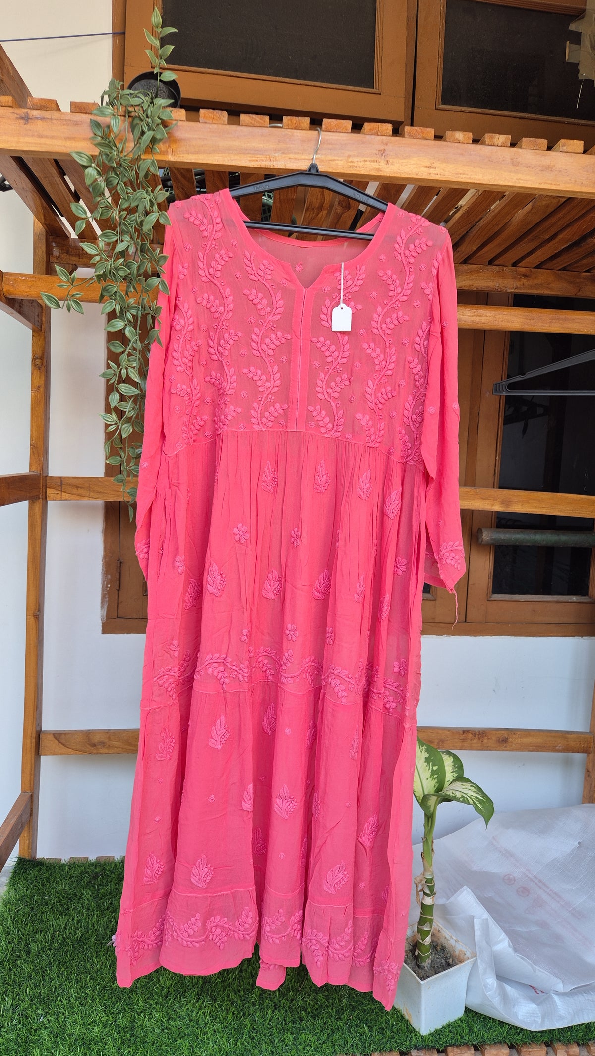 Zeba Premium georgette Chikankari gown by LVW Fashions featuring intricate handmade Lucknow Chikankari embroidery.