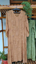 Brown 5 Roses Powder LVW Fashions Chikankari long kurti in premium georgette with intricate handmade Lucknow chikankari embroidery.