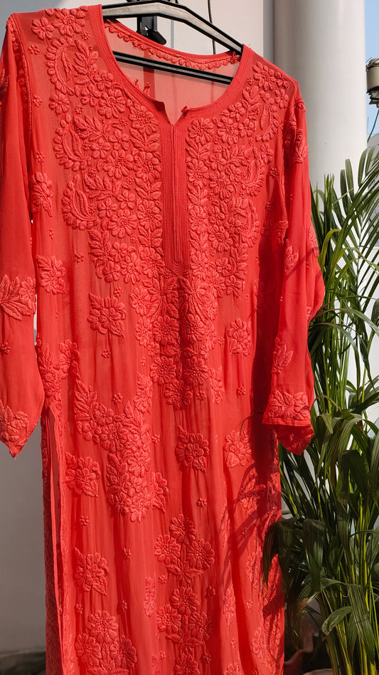 Premium Georgette Chikankari Kurta by LVW Fashions featuring a handcrafted Lucknow-style blend of colorful shades.
