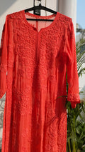 Handmade LVW Fashions Georgette Chikankari Kurta in various blended shades, featuring intricate Lucknow embroidery.