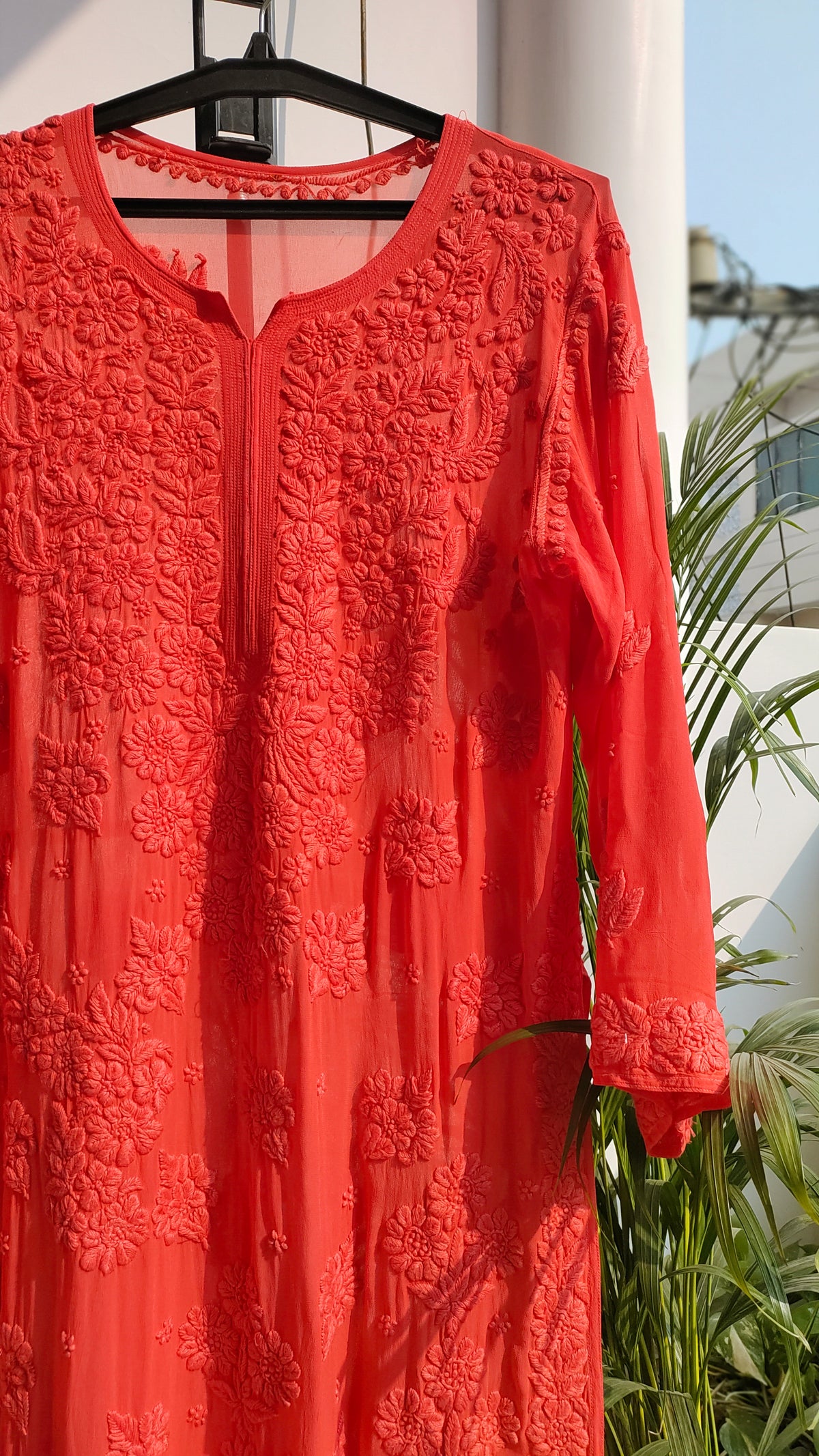 Premium Georgette Chikankari Kurta by LVW Fashions, handcrafted with blended shades, in a Lucknow-style design.