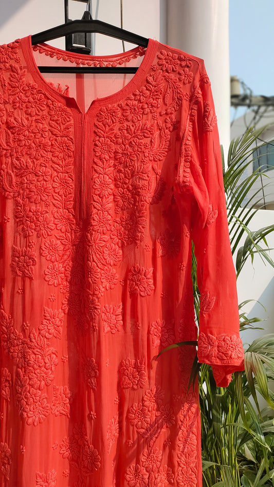 Premium Georgette Chikankari Kurta by LVW Fashions, handcrafted with blended shades, in a Lucknow-style design.