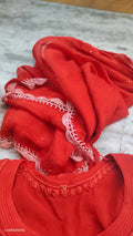 Adaya Chilly Red premium silk Chikankari Kurta set by LVW Fashions, featuring intricate handmade Lucknow Chikankari embroidery.