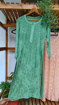 Aadya floral chikankari long kurti by LVW Fashions, handmade Lucknow chikankari kurta with intricate floral embroidery.