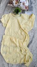 Aulaida Love premium georgette lemon pastel yellow chikankari kurta with intricate handmade Lucknow chikankari embroidery.