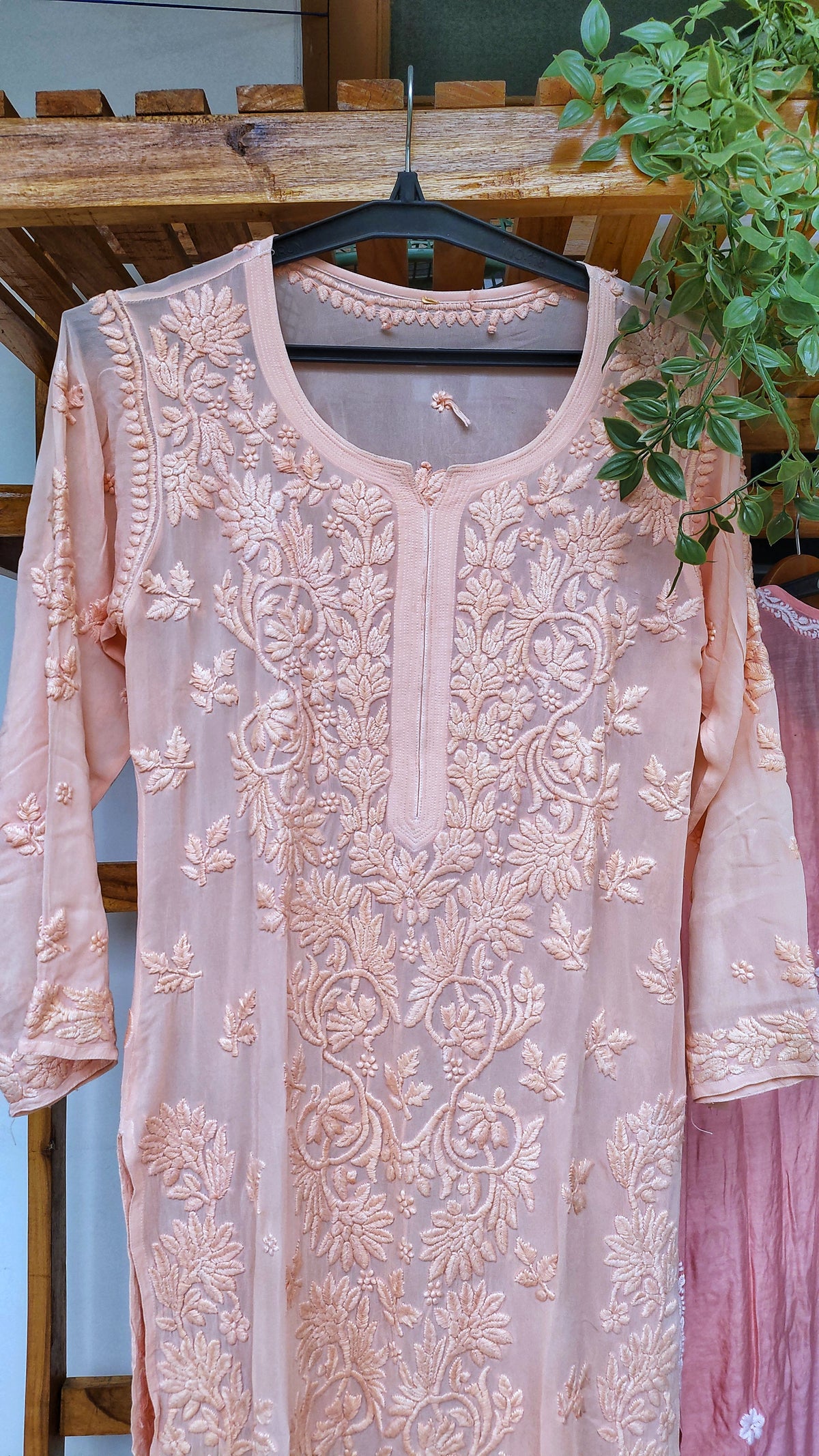 Ahandmade LVW Fashions Adaya Pannel premium georgette chikankari long kurti with intricate Lucknow chikankari embroidery.