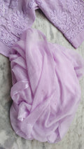 Handmade lavender Adaya Powder Chikankari Kurta by LVW Fashions featuring intricate Lucknow embroidery, XS size.