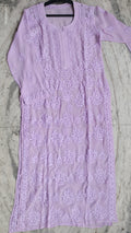Handmade lavender Adaya Powder Chikankari Kurta by LVW Fashions with intricate Lucknow embroidery, shown in XXS size.