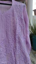 Handmade lavender Adaya Powder Chikankari Kurta by LVW Fashions featuring traditional Lucknow embroidery.