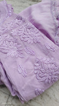 Handmade lavender Adaya Powder Chikankari Kurta by LVW Fashions, showcasing intricate Lucknow embroidery on soft fabric.