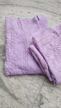 Handmade lavender Adaya Powder Chikankari Kurta by LVW Fashions with intricate Lucknow embroidery in XXS size.