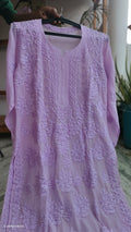 Handmade lavender Chikankari kurta by LVW Fashions, featuring intricate Lucknow embroidery in a powder lavender color.