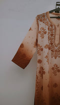 Aqua Adaya Premium Georgette Chikankari Long Kurta with intricate embroidery on neck and daman, handmade in Lucknow by LVW Fashions.