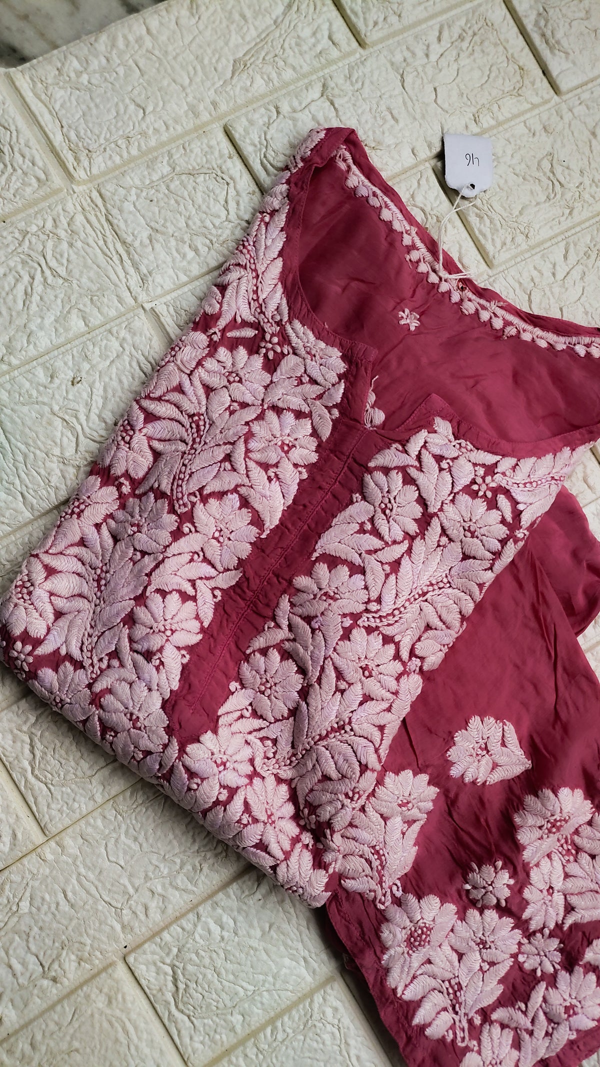 Adaya Surkh premium silk Chatak Chikankari kurta with intricate back embroidery, handmade Lucknow Chikankari by LVW Fashions.