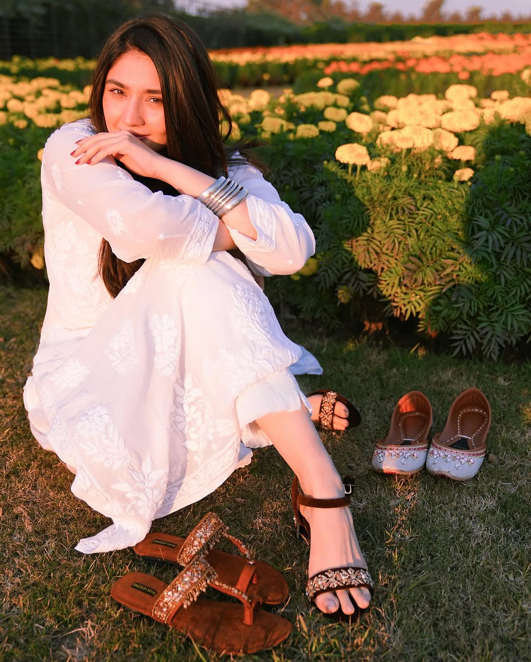 Elegant white Adaya premium georgette Chikankari kurta by LVW Fashions, showcasing intricate Lucknow-style hand embroidery.