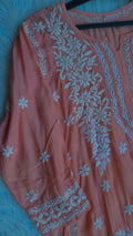 Alia premium silk long kurta by LVW Fashions featuring pure handcrafted Lucknow chikankari embroidery.