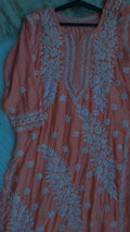 Alia Premium Silk Long Kurta by LVW Fashions with intricate handmade Chikankari embroidery in pure silk.