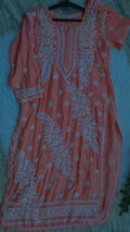 Alia Premium Silk Long Kurta by LVW Fashions featuring handwoven Lucknow Chikankari embroidery and pure silk fabric.