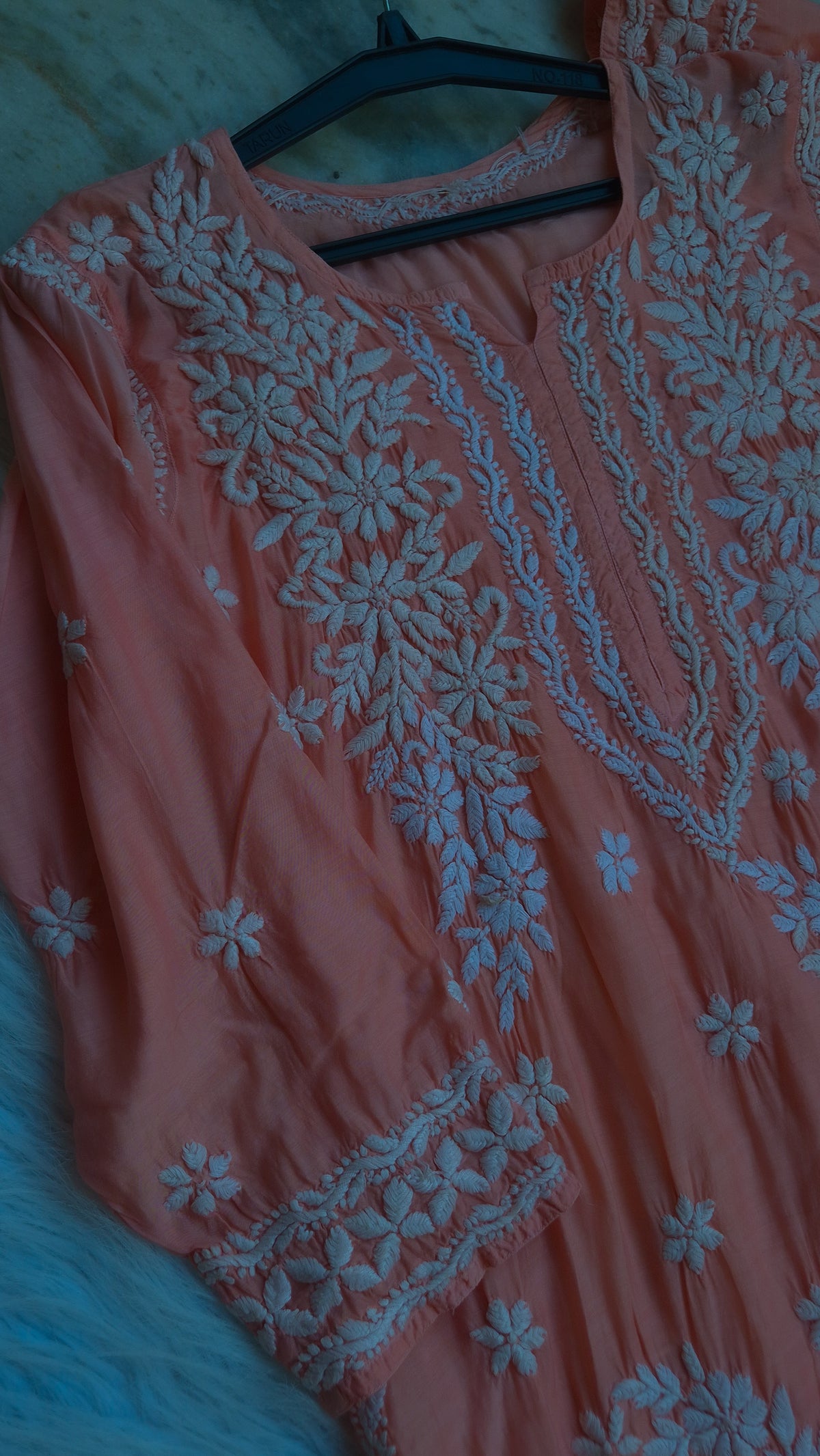 Alia premium silk long kurta by LVW Fashions with pure handcrafted Lucknow chikankari embroidery.
