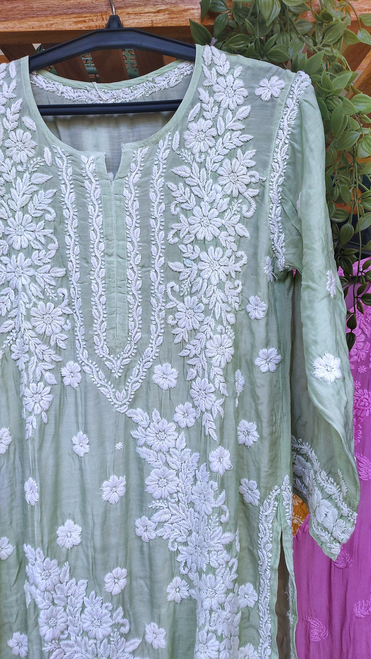 Feriha Premium Silk Chikankari Kurta by LVW Fashions featuring intricate Lucknow-style embroidery and luxurious handmade craftsmanship.