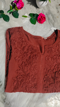 Anika non-transparent soft premium modal Chikankari Kurta by LVW Fashions, handmade Lucknow chikankari with intricate embroidery.