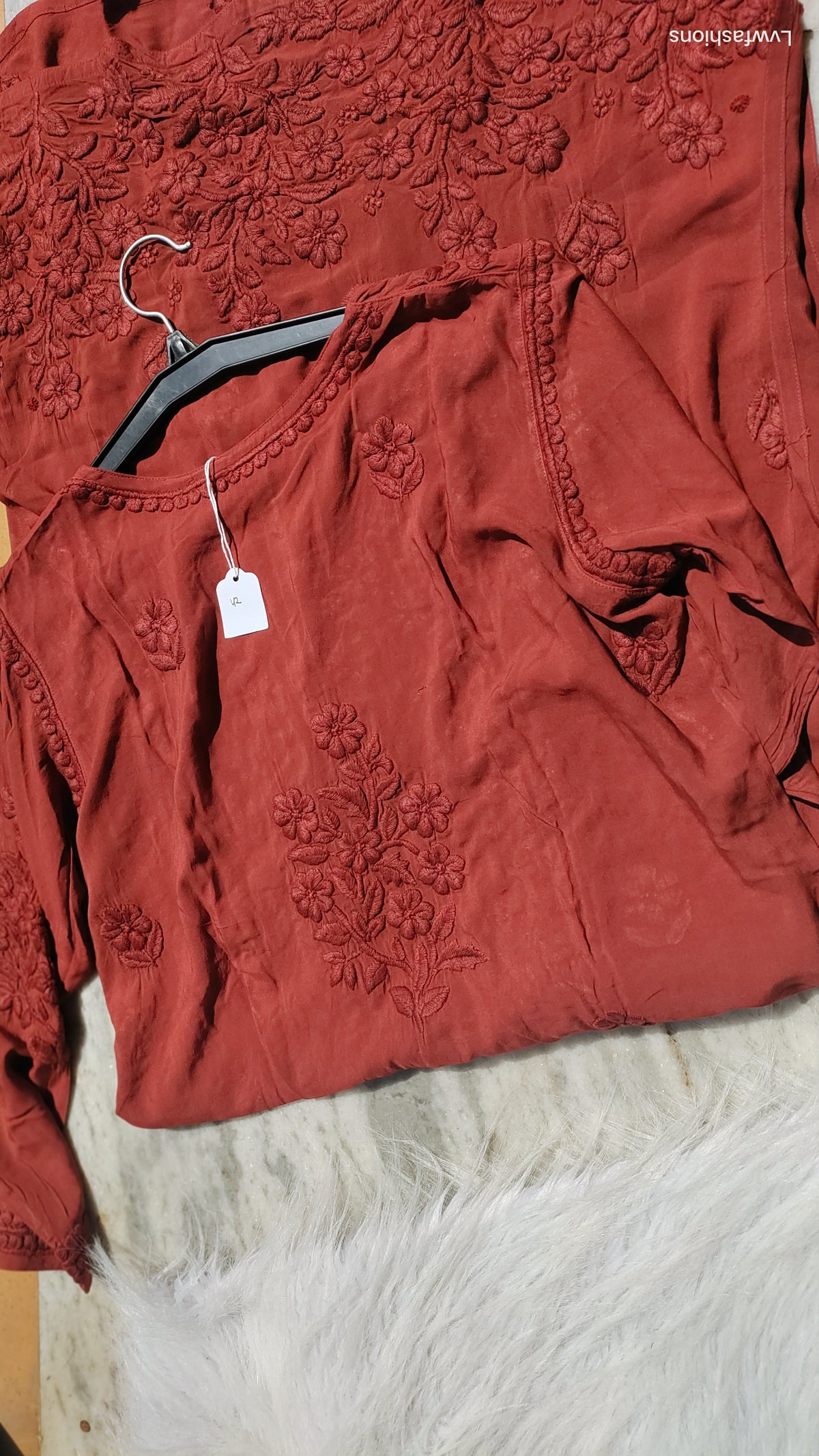 Anika non-transparent soft premium modal Chikankari kurta by LVW Fashions, handmade Lucknow Chikankari in XXS size.