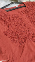 Anika non-transparent soft premium modal Chikankari kurta by LVW Fashions, featuring intricate Lucknow-style hand embroidery.