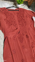 Anika non-transparent soft premium modal Chikankari Kurta by LVW Fashions, handcrafted Lucknow Chikankari in a delicate, elegant design.