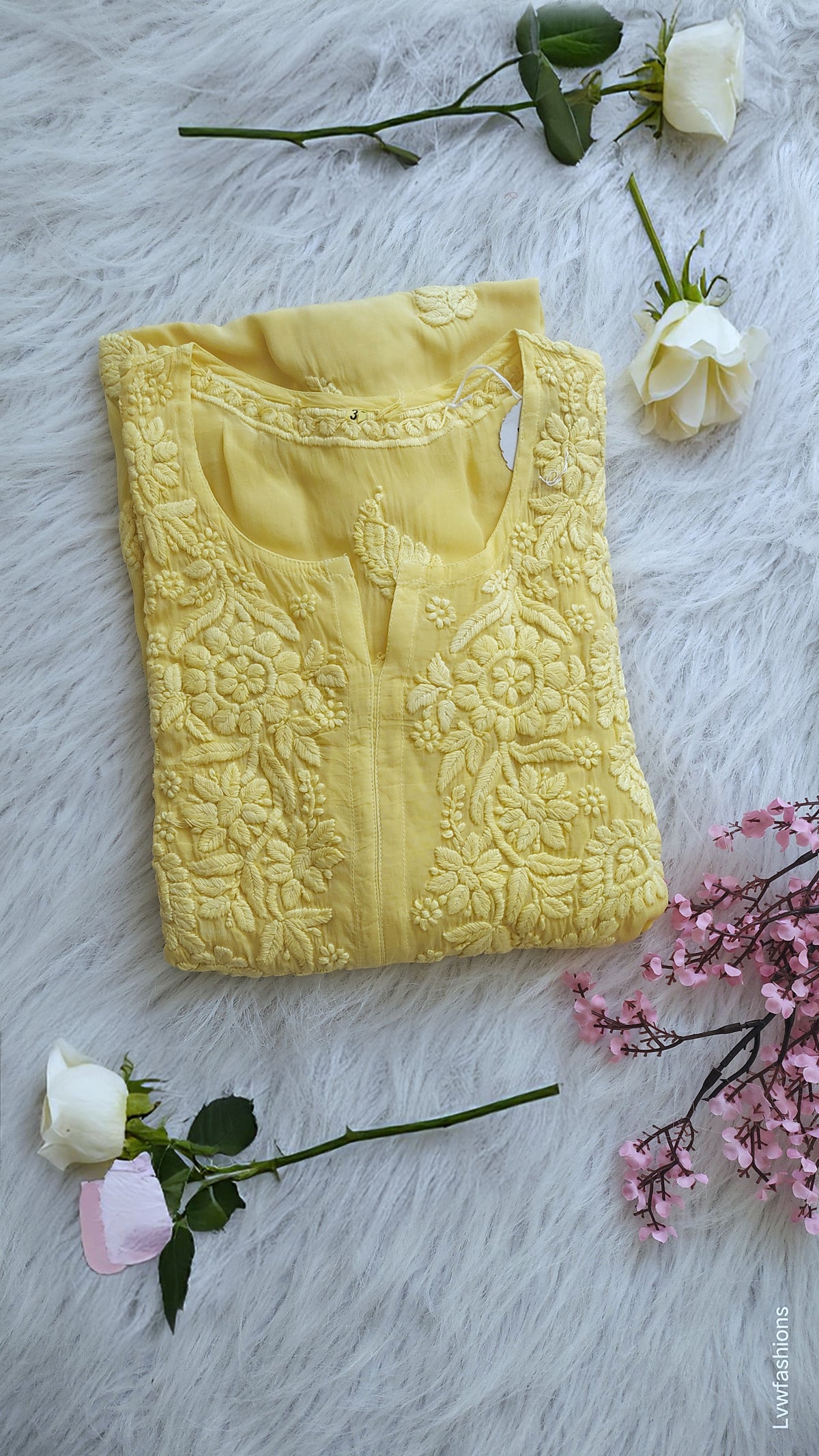 Anika premium silk Chikankari long kurta by LVW Fashions featuring intricate handmade Lucknow embroidery in a luxurious look.