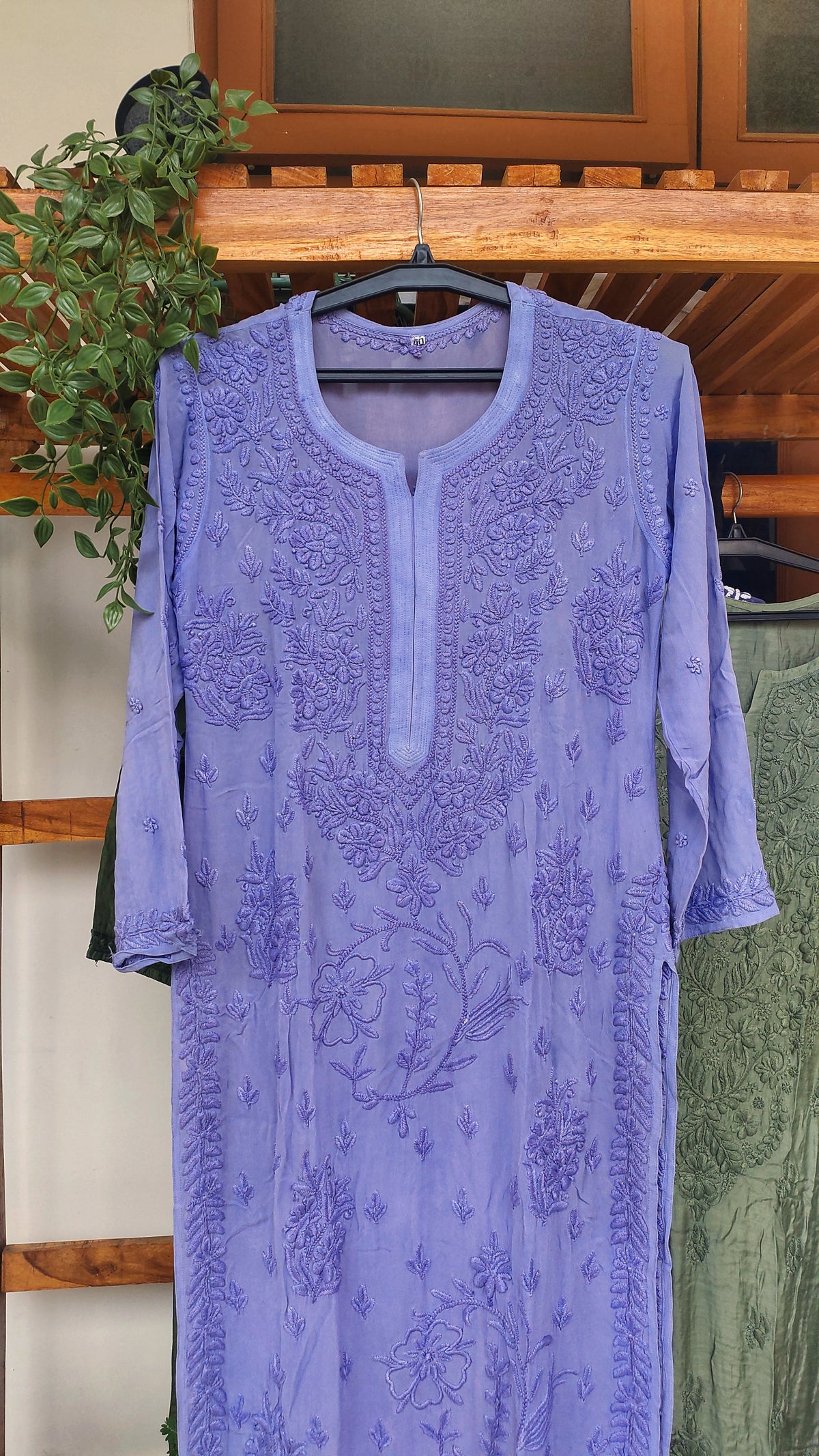 Lavender Arzoo luxury georgette Chikankari Kurta by LVW Fashions, handmade Lucknow embroidery, elegant and intricate design.