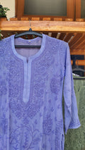 Lavender Arzoo luxury Georgette Chikankari Kurta by LVW Fashions, handcrafted Lucknow embroidery, showcasing intricate needlework.