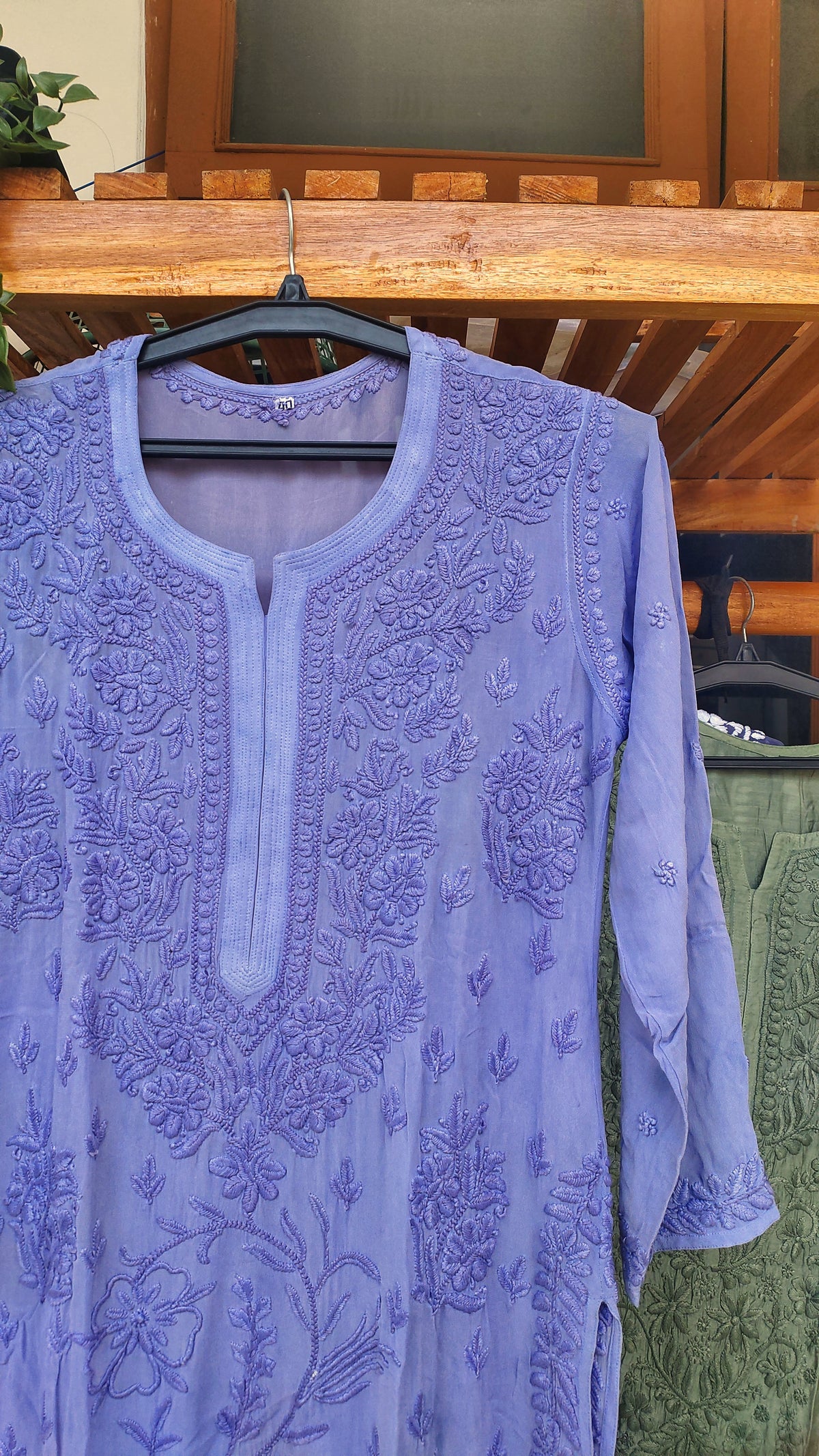 Lavender Arzoo luxury Georgette Chikankari Kurta by LVW Fashions, handcrafted Lucknow embroidery, showcasing intricate needlework.