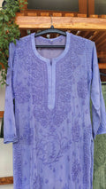Lavender Arzoo luxury Georgette Chikankari Kurta by LVW Fashions, handmade Lucknow embroidery, elegant and detailed traditional attire.