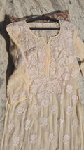 Handmade Azlyna Premium Silk Chikankari Long Kurta by LVW Fashions, featuring intricate Lucknow Chikankari embroidery.