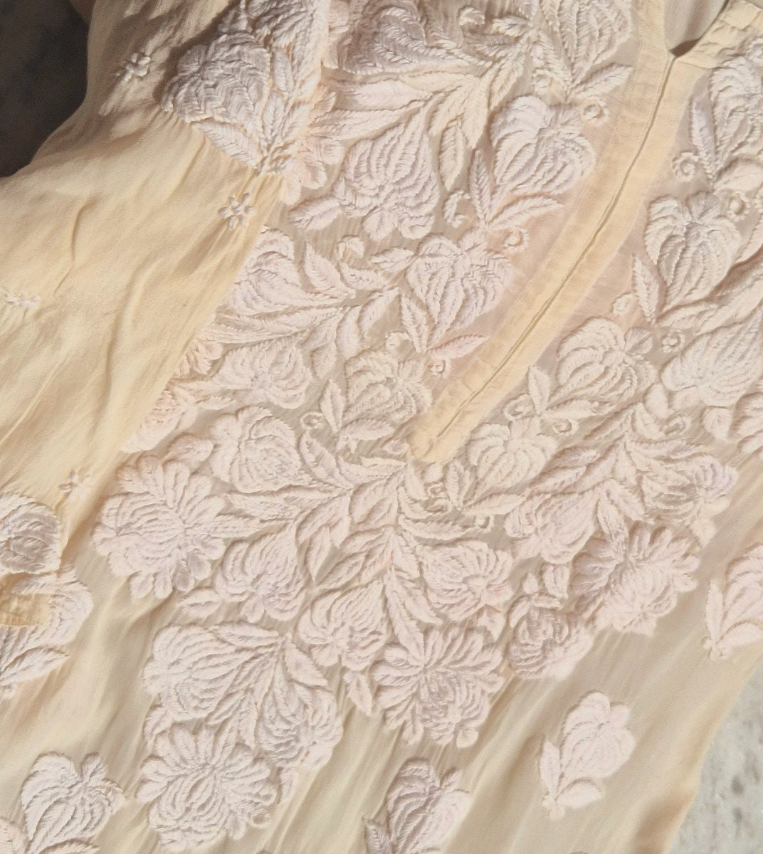 Azlyna Premium Silk Chikankari Long Kurta by LVW Fashions, handmade Lucknow chikankari with intricate embroidery, limited edition.