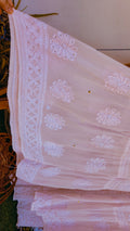 Baby pink Noori full Jaal pearl Cutdana Chikankari embroidery long kurta by LVW Fashions, handcrafted luxurious Lucknow Chikankari.